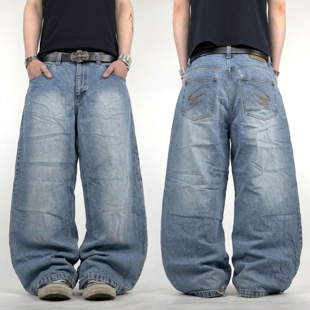Vintage y2k grunge embroidered archive baggy faded stonewash rare jeans